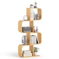 Boekenkast S-Vormig Staand Rek van Bamboe met 4 Niveaus Kubusrek Kantoorrek Opbergrek voor Woonkamer Werkkamer Natuur