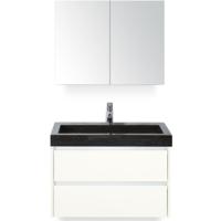 Dante Badmeubelset 80 cm - Wit Hoogglans - Wastafel Hardsteen Wit Lucca met Spiegelkast