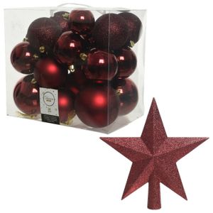 Kerstversiering kunststof kerstballen met piek donkerrood 6-8-10 cm pakket van 27x stuks