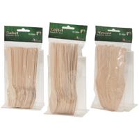 Houten wegwerp bestek pakket - 50-delig - messen - vorken - lepels - 16 cm
