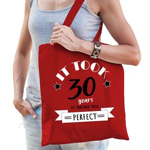 Cadeau tas voor dames - 30 en perfect - rood - katoen - 42 x 38 cm - dertig - shopper