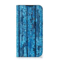 iPhone 14 Pro Book Wallet Case Wood Blue - thumbnail