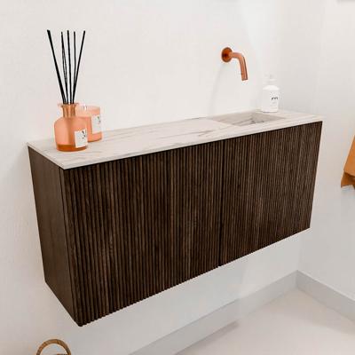 Toiletmeubel Mondiaz Joya Dlux | 90 cm | Meubelkleur Walnut | Faye wastafel Nata Wasbak Rechts | Zonder kraangat(en)