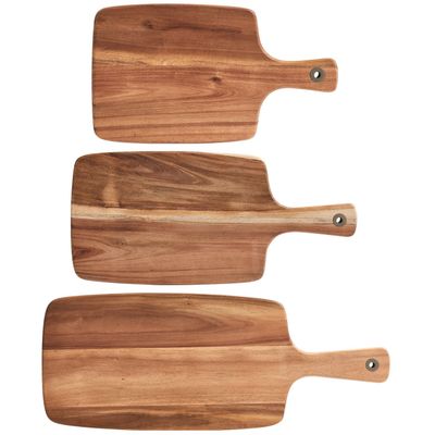 3x Rechthoekige acacia houten snijplanken met handvat 32/42/52 cm