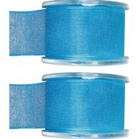 Hobby/decoratie sierlint - 2x - turquoise - organza - 4 cm x 20 meter