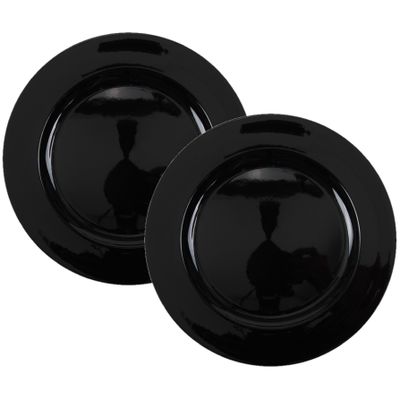 Set van 2x stuks diner onderborden rond zwart glimmend 33 cm