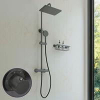 Regendouche set SaniClear Vision Curved | Opbouw | 20x30 cm | Mengkraan | Incl.Handdoucheset | IJzer Verouderd