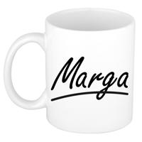 Marga Naam koffiemok - beker - met sierlijke letters - wit - 300 ml - Cadeau - Dames