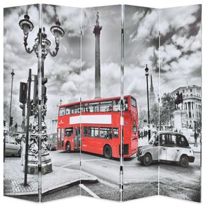 Kamerscherm inklapbaar Londen bus 200x170 cm zwart en wit