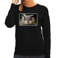 Dieren sweater / trui met uilen foto zwart voor dames - thumbnail