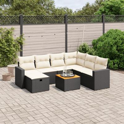8-delige Loungeset met kussens poly rattan zwart