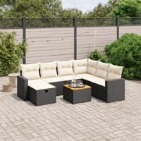 8-delige Loungeset met kussens poly rattan zwart