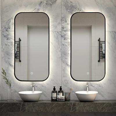 Badkamerspiegel SaniClear Denver | 50x100 cm | Set van 2 | Indirecte verlichting | Touch button | Met spiegelverwarming | Mat zwart