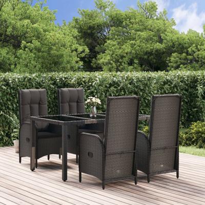 5-delige Tuinset met kussens poly rattan zwart