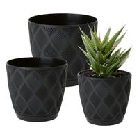 Form Plastic Plantenpot set New Age - 3x stuks - kunststof - zwart - met schotel