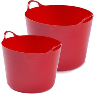 Flexibele emmers - 2x stuks - 14 liter en 39 liter - rood