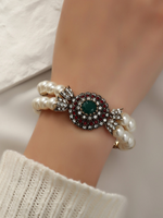 Vintage Pearl Beaded Diamond Geometric Pattern Multilayer Bracelet Ethnic Jewelry - thumbnail