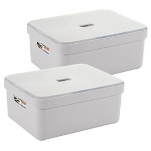 Sunware opbergbox met deksel - 2x - Sigma Home - kunststof - 24 liter - lichtgrijs - opberg dozen