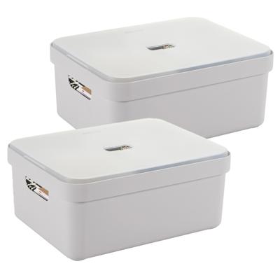 Sunware opbergbox met deksel - 2x - Sigma Home - kunststof - 24 liter - lichtgrijs - opberg dozen