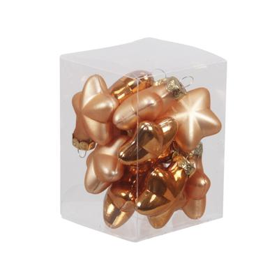 Kerstornamenten - sterren - 12x st - autumn sunset oranje - 4 cm - glas - mat/glans - kerstversierin