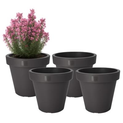 Pro Garden Bloempot - 4x - antraciet - rond - D25 cm - kunststof - plantenpot - tuin buiten
