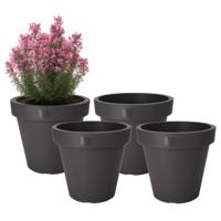 Pro Garden Bloempot - 4x - antraciet - rond - D25 cm - kunststof - plantenpot - tuin buiten