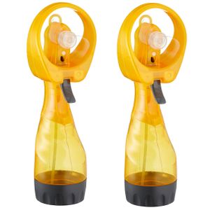 Ventilator/waterverstuiver voor in je hand - 2x - Verkoeling in zomer - 25 cm - Geel