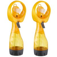 Ventilator/waterverstuiver voor in je hand - 2x - Verkoeling in zomer - 25 cm - Geel