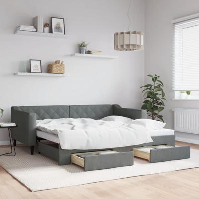 Slaapbank onderschuifbed en lades 90x190 cm stof donkergrijs