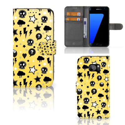Telefoonhoesje met Naam Samsung Galaxy S7 Edge Punk Geel | Portemonnee hoesje Telefoonhoesje met Naam Samsung Galaxy S7 Edge Punk Geel | Portemonnee hoesje