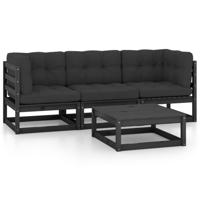 4-delige Loungeset met kussens massief grenenhout