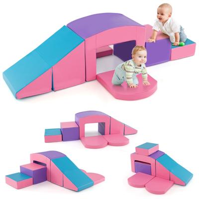 6 Schuimrubberen Klimblokken Kleurrijk Klimspel Tunnel Trap en Helling Binnen Fitnessmateriaal voor Kinderen Vanaf 12 Maanden