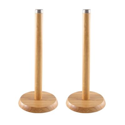 2x stuks bamboe houten keukenrolhouders rond 14 x 32 cm