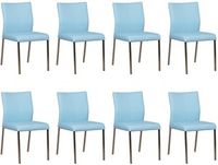 Set van 8 Lichtblauwe leren moderne eetkamerstoelen Basic - poot vierkant rvs - Toledo Leer Sky Blue (lichtblauw leer)