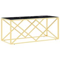 The Living Store Salontafel Goud Zwart - 110x45x45cm - Roestvrij Staal - Gehard Glas