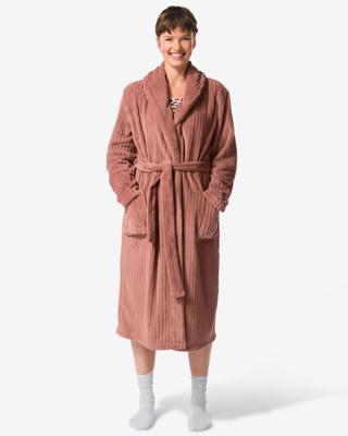 HEMA Dames badjas rib fleece middenbruin (middenbruin)