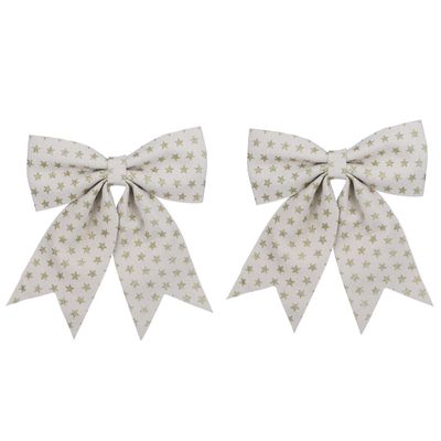 2x Decoratie strikken/kerststrikken wit met gouden sterren 28 x 34 cm