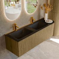 Badmeubel Mondiaz Kurve | 145 cm cm | Meubelkleur Dusk | Wastafelkleur Urban | Solid surface | Dubbel / Links spoelbak | 2 kraangaten