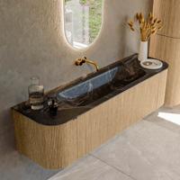 Badmeubel Mondiaz Kurve-Dlux | 160 cm | Meubelkleur Oak | Wastafelkleur Lava | Solid surface | Midden spoelbak | Zonder kraangat(en)