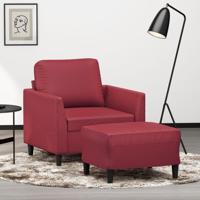 Fauteuil met voetenbank 60 cm kunstleer wijnrood