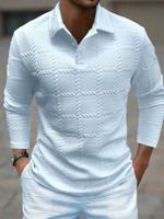 Bon&Bon Homme Men's Jacquard Knitted Long Sleeve Polo Shirt - Black Baby Blue / XXL