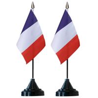 Vlag Frankrijk tafelvlaggetjes - 2x stuks - 10 x 15 cm vlag - met zwarte standaard