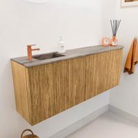 Toiletmeubel Mondiaz Joya Dlux | 111.6 cm | Meubelkleur Oak | Faye wastafel Oza Wasbak Links | 1 kraangat