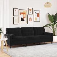 3-zitsbank met sierkussens 210 cm fluweel zwart 3-zitsbank met sierkussens 210 cm fluweel zwart