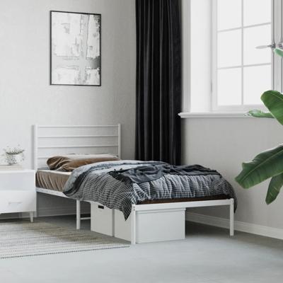 Bedframe met hoofdbord metaal wit 90x190 cm