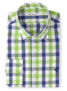 LADINI - madras ruit navy popeline overhemd groen - LADO 3