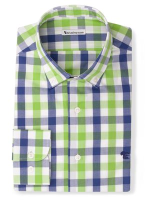 LADINI - madras ruit navy popeline overhemd groen - LADO 3