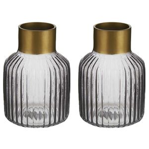 Bloemenvazen 2x stuks - luxe decoratie glas - grijs/goud - 12 x 18 cm