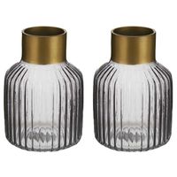 Bloemenvazen 2x stuks - luxe decoratie glas - grijs/goud - 12 x 18 cm