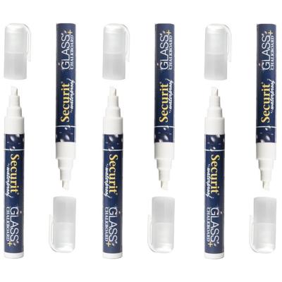 Securit Krijtstift - 6x stuks - wit - platte punt - 6-6 mm - krijt - voor glas en krijtbord
